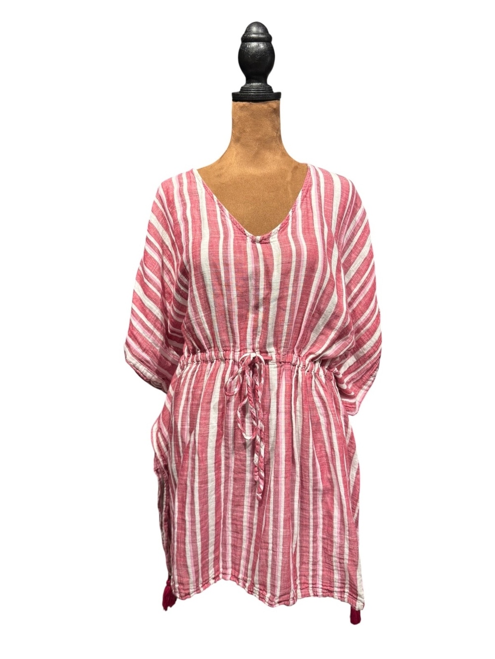 Life is Good Pink and White Striped V-Neck Tunic